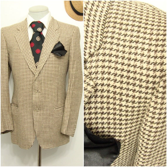 Vintage 1960's Houndstooth Beige Brown Wool Tweed… - image 2