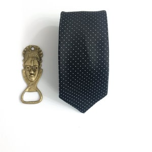 Vintage, Black mini-white Polka Dot, made in CANADA, Skinny Men&#39;s Necktie, Crisp!!!