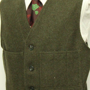 Rare Tweed Wool Vest 1960s Heavy Duty Vintage Green Waistcoat Vest Men's Army Green Solid Vest Solid Tactical Size 46 / XL/ X-Large image 2