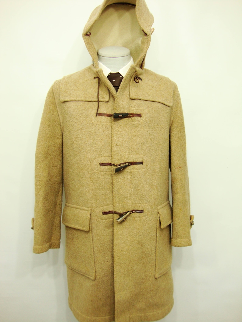 1960's Vintage Men's Tip Top Wool Peacoat Brown Trench Coat Long Pea coat Vintage Over Coat Size 40 42 / Rare Authentic Vintage image 10