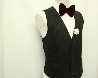 1960s Vintage Men's Suit Waistcoat Vest / Charcoal Gray 4 Pocket Edwardian / Wool  Stripped Country Vest  / Size 40 / Medium / M / Suit Vest