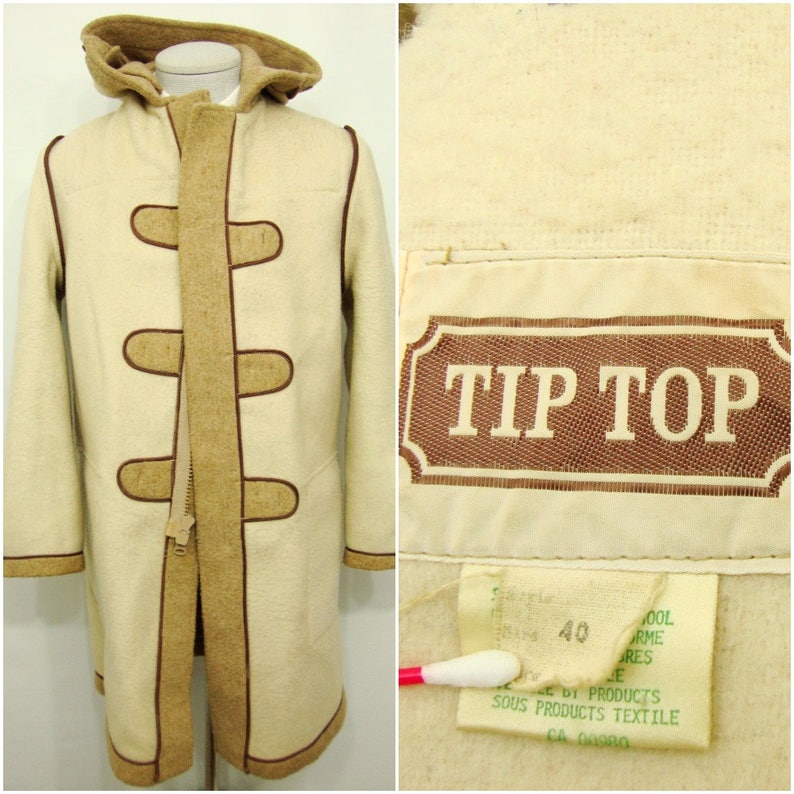 1960's Vintage Men's Tip Top Wool Peacoat Brown Trench Coat Long Pea coat Vintage Over Coat Size 40 42 / Rare Authentic Vintage image 5