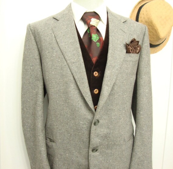 Vintage 1970s  Beige Grey WP Wool Suit Jacket / M… - image 4