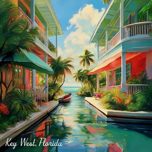 Watercolor Florida Beach Prints | Key West, Coastal Art | Digital Download Wall Decor | 16x20 | Beach Vacation Memory Souvenir Keepsake