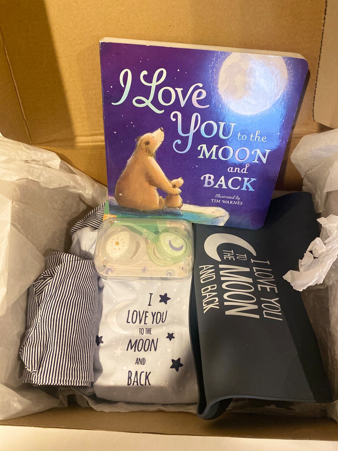 Baby Shower I Love You to the Moon and Back Book Basket, Baby Boy Gift