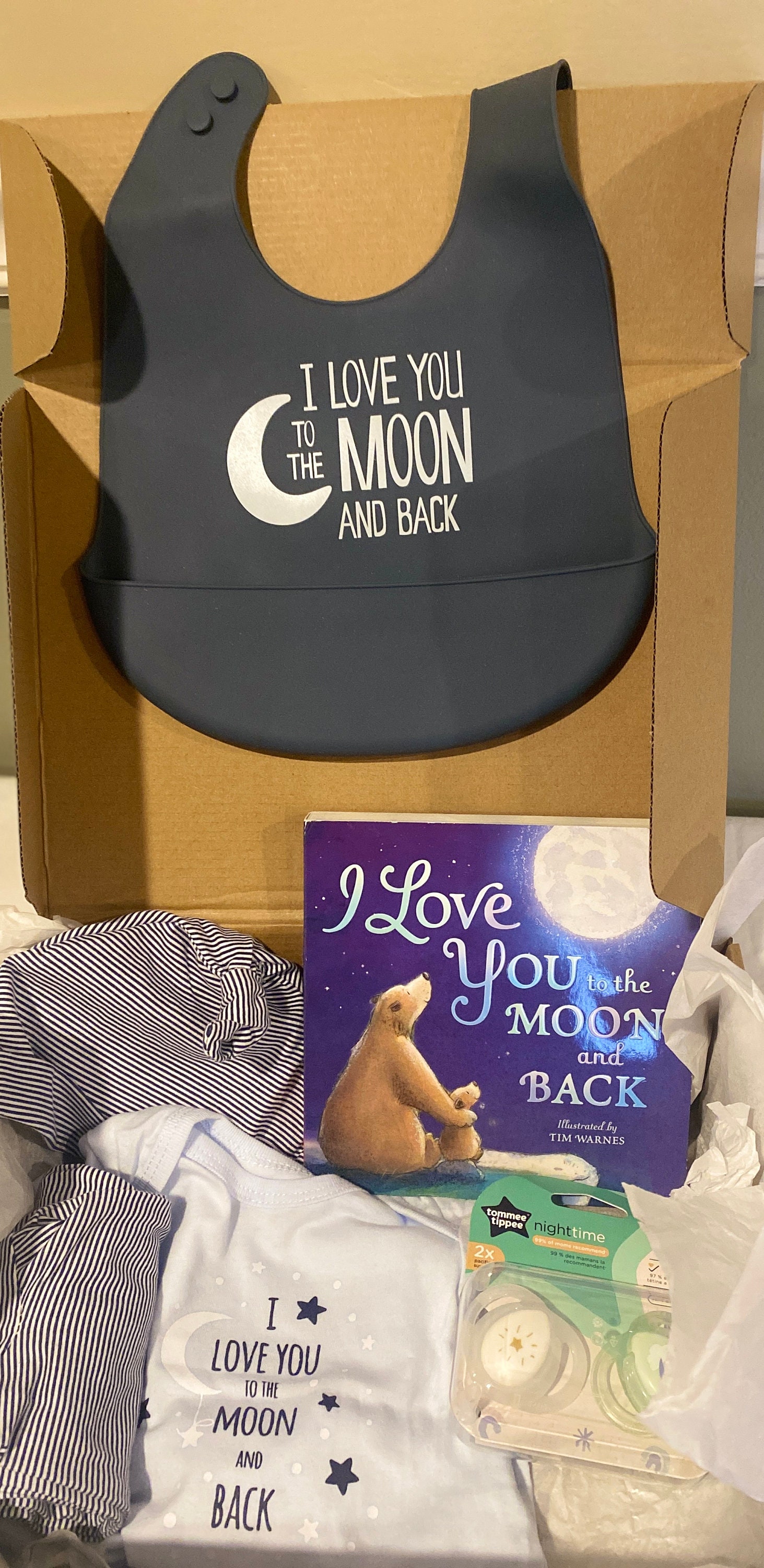 Baby Shower I Love You to the Moon and Back Book Basket, Baby Boy Gift
