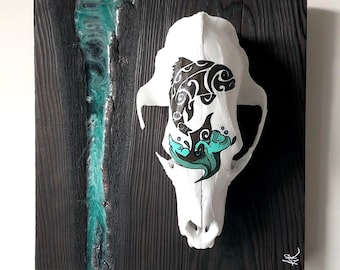 Skull Art, real animal skull, animal skull, animal art, spirit, baribal, totem, bone head, painted skull, turquoise decoration.