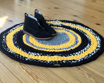 BlueberrySunshine carpet, blue carpet, yellow carpet, recycled cotton, crochet carpet, handmade carpet, boho carpet, handmade, entrance carpet, carpet