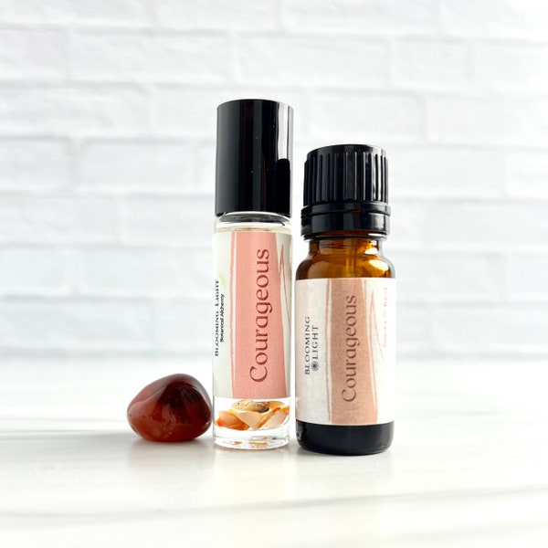 Courageous essential oil blends | Crystal infused aromatherapy for stress relief | Available in pure essential oil or aromatherapy roller
