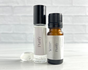 Purify essential oil blends | Crystal infused aromatherapy for stress relief | Available in pure essential oil or aromatherapy roller