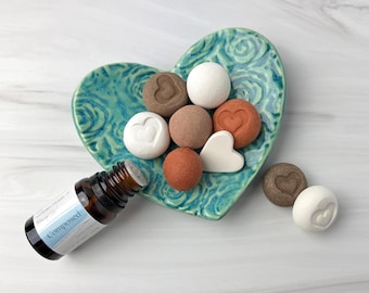 Heart Clay Diffuser Stones | Essential oil diffuser stone and display pottery bowl gift set