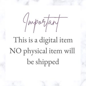 May include: A white background with a marble texture. The text "Important" is written in a cursive font in a purple color. Below the word "Important" is the text "This is a digital item. NO physical item will be shipped."