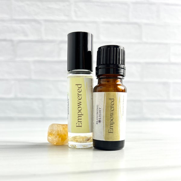 Empowered essential oil blends | Crystal infused aromatherapy for stress relief | Available in pure essential oil or aromatherapy roller