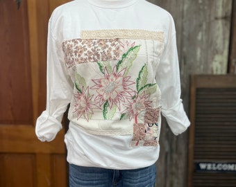 White Floral Patchwork Sweatshirt