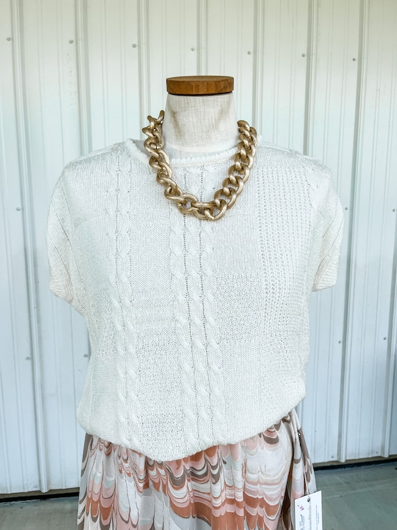Vintage short sleeve cream sweater by Joan Harper