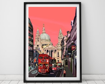 St Paul's Cathedral at Sunrise, London Ilustration Art Print
