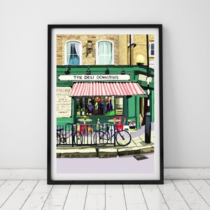 The Deli Downstairs, Victoria Park Village, East London Illustration Art Print