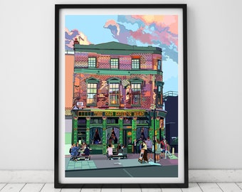 The Old Queens Head, Angel, Islington, North London Illustration Art Print