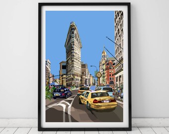 Flatiron Building, Manhattan, New York City, America Illustration Art Print