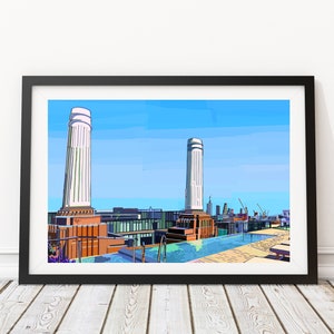 Battersea Power Station Skyline, Wandsworth, Zuidwest-Londen Illustratie Art Print