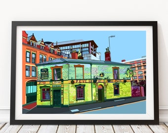 Peveril of The Peak, Manchester Pub, North West England, UK Illustration Kunstdruck