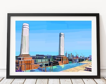 Battersea Power Station Skyline, Wandsworth, South West London Illustration Art Print