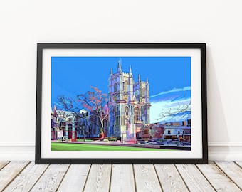 Westminster Abbey, London, England Illustration Art Print