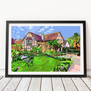 Shakespeare&#39;s Birthplace Gardens, Stratford-upon-Avon, Engeland illustratie kunstafdruk