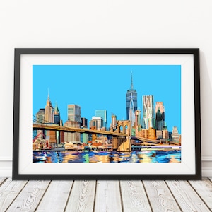 Brooklyn Bridge, Manhattan, New York City, America Illustration Art Print image 1