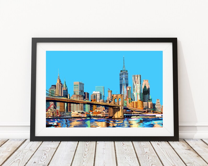 Brooklyn Bridge, Manhattan, New York City, America Illustration Art Print image 1