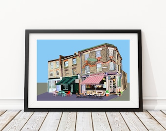 The Village Bakery (Blue Sky), Orford Road, Walthamstow Village, East London Illustration Art Print