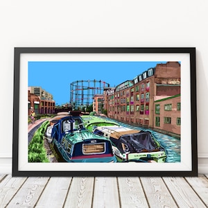 Regent&#39;s Canal, London Fields (Blue), East London Illustration Art Print