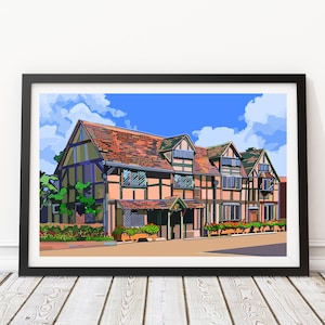 Geboorteplaats van Shakespeare, Stratford-upon-Avon, Engeland, illustratie Art Print