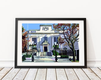 Islington Town Hall, Highbury, North London Illustration Art Print