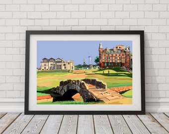 St Andrews Golf Course, 18th Hole (The Old Course) at The Home of Golf, Scotland Illustration Art Print