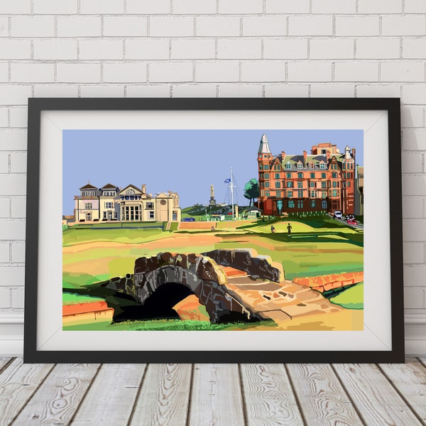 St Andrews Golf Course, 18th Hole (The Old Course) at The Home of Golf, Scotland Illustration Art Print