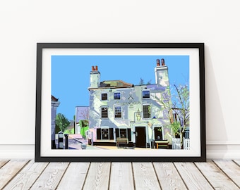 The Spaniards Inn, Hampstead, illustrazione artistica stampata nel nord-ovest di Londra