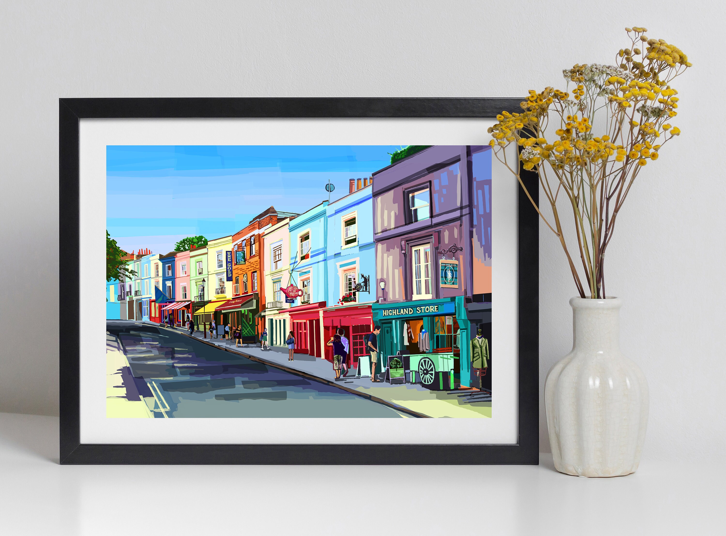 Portobello Road, Notting Hill, West London Illustration Art Print