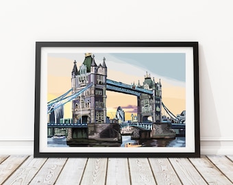 Tower Bridge at Dusk, London Illustration Art Print