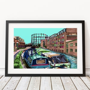 Regent&#39;s Canal, London Fields (Green), East London Illustration Art Print