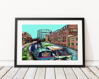 Regent's Canal, London Fields (Green), East London Illustration Art Print