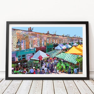 Columbia Road Flower Market Skyline, Shoreditch, East London Illustration Art Print