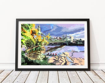 Hammersmith Bridge, West-Londen illustratie kunstdruk