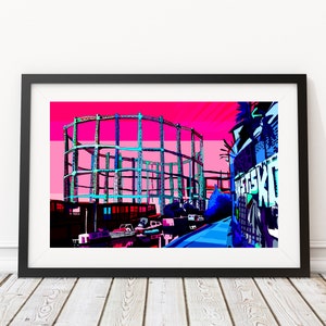 Bethnal Green Gas Holders, East London (Evening) Illustration Art Print