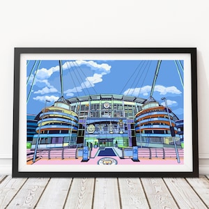 Manchester City (Man City), Estádio de futebol Etihad, ilustração de arte impressa