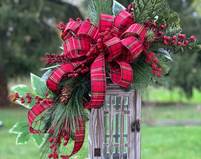 Christmas Lantern Swag Banister Swag Lantern Bow Xmas Etsy