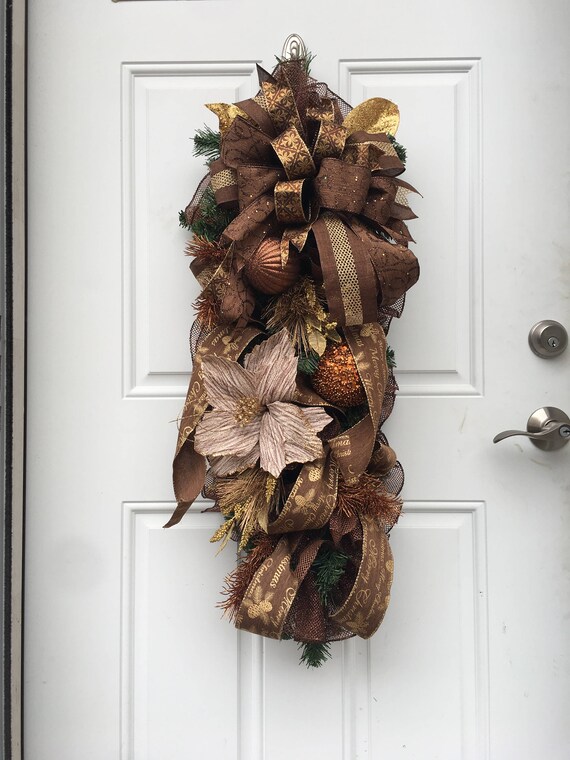 Brown Christmas swag for front door Front door Xmas wreath | Etsy