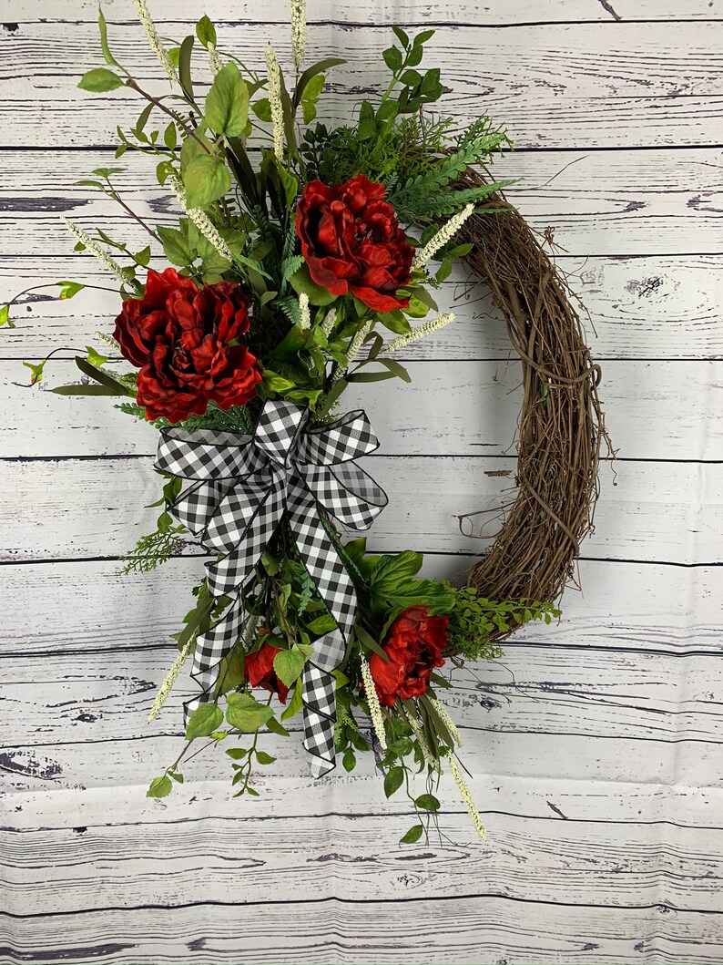 Spring front door wreaths, Summer wreaths for front door, Valentine wreaths, Red peony wreaths, Front door wreath, Spring decor image 9