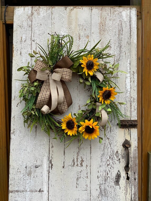Sunflower Wreaths For Front Door Summer Wreaths For Front Etsy