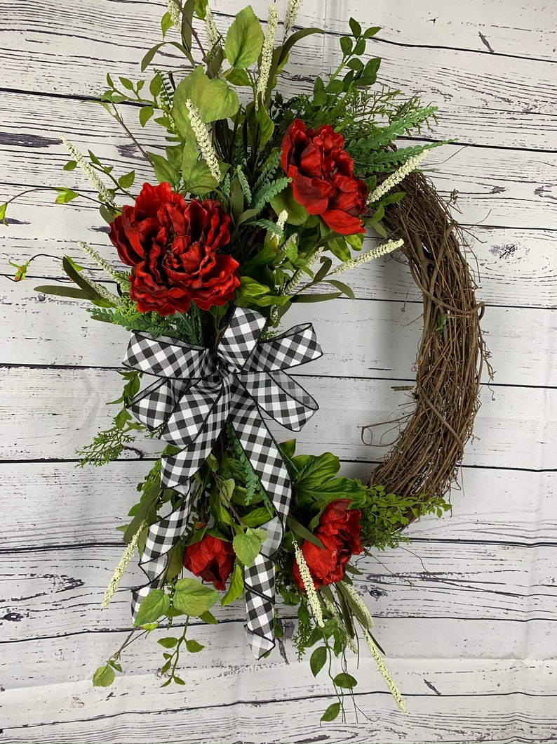 Spring front door wreaths, Summer wreaths for front door, Valentine wreaths, Red peony wreaths, Front door wreath, Spring decor image 10